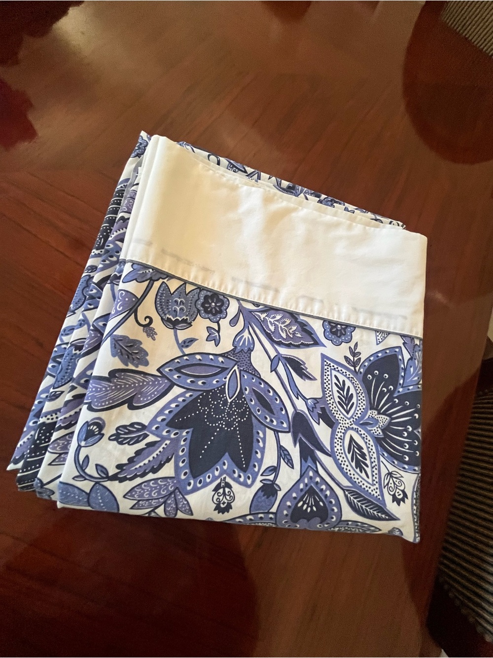 Adrienne Vittadini Navy Blue and White Floral Flat sheet